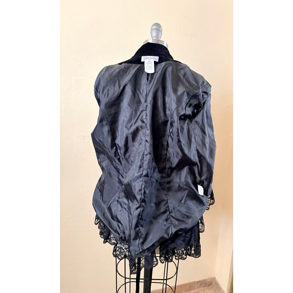 Chic Star Black Velvet Lace Trim Corset Back Whimsy Gothic Blazer Jacket M - Picture 8 of 10